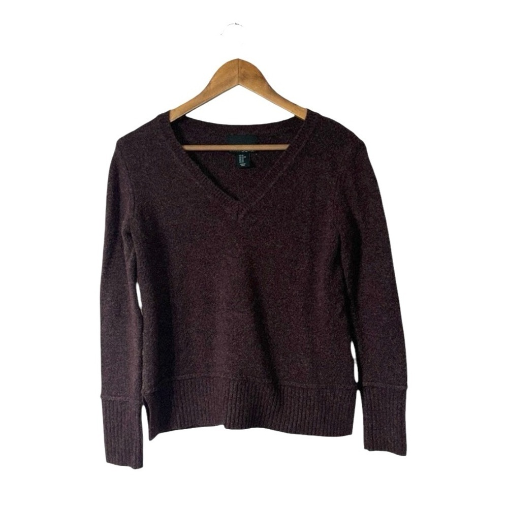 Cynthia Rowley Plum Purple Wool Fuzzy Sweater V-Neck Soft Winter Womens Size XS